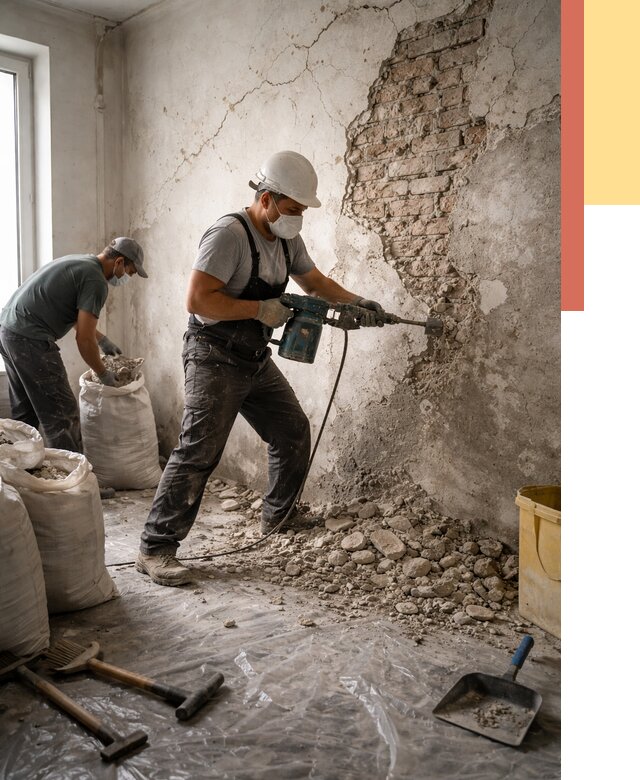 Демонтаж штукатурки со стен в Угличе от 7502 руб/м² — быстро и недорого | ОТДЕЛОЧНИК-Глч