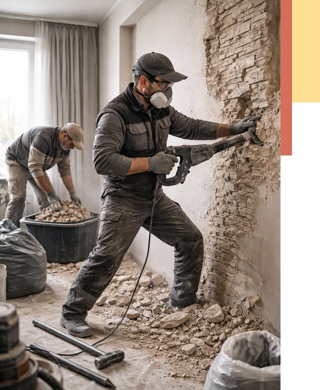 Демонтаж декоративного камня в Угличе от 1511 руб/м² — быстро и недорого | ОТДЕЛОЧНИК-Глч