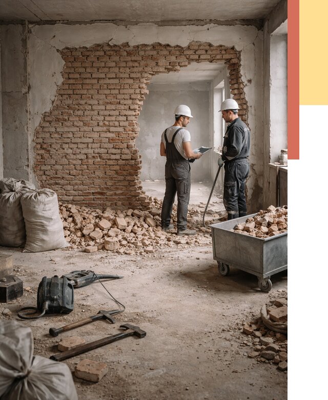 Демонтаж кирпичных стен в Угличе от 4376 руб. — быстро, недорого, под ключ | ОТДЕЛОЧНИК-Глч