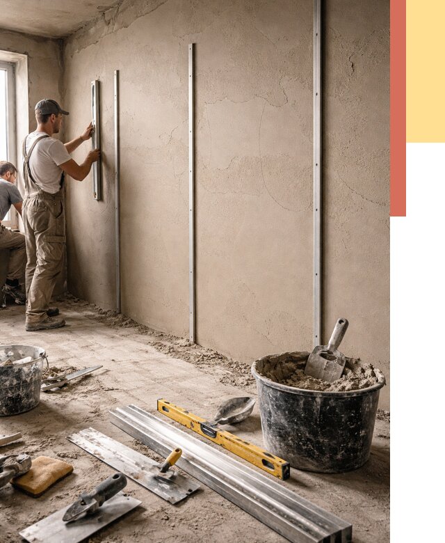 Штукатурка стен по маякам в Угличе от 5731 руб./м² — выравнивание под ключ | ОТДЕЛОЧНИК-Глч