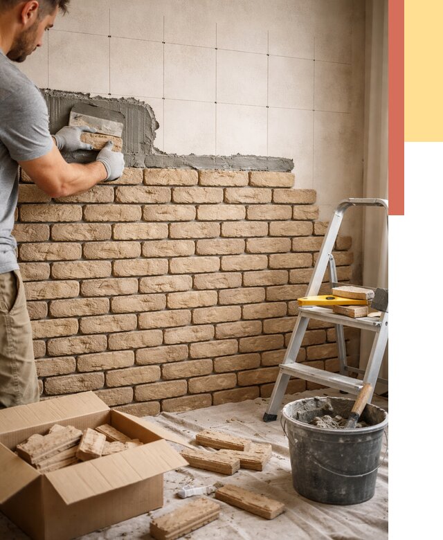 Монтаж декоративного кирпича в Угличе от 3334 руб./м² — быстро и недорого | ОТДЕЛОЧНИК-Глч