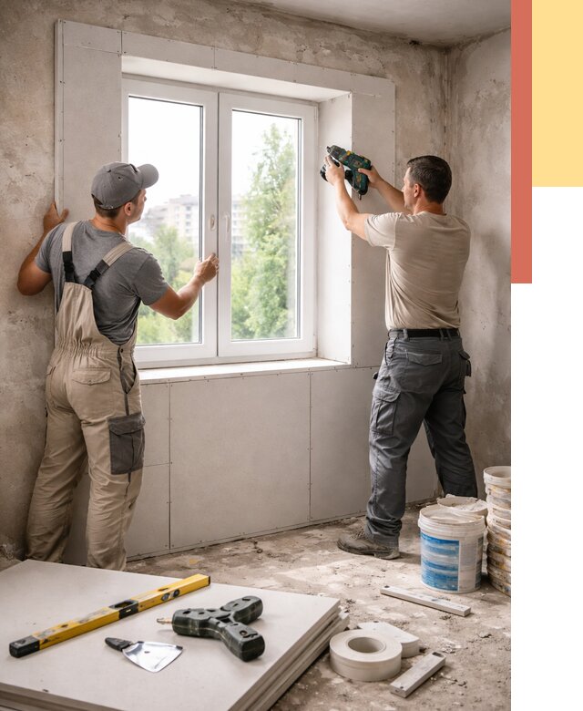 Монтаж откосов из гипсокартона в Угличе от 4689 руб. под ключ | ОТДЕЛОЧНИК-Глч