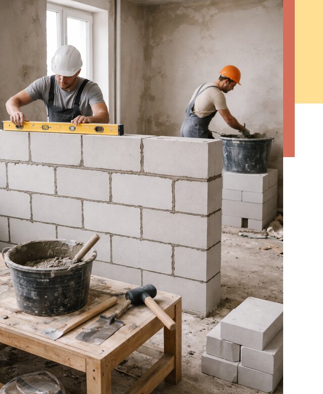 Кладка перегородок из газобетона в Угличе от 3334 руб. под ключ | ОТДЕЛОЧНИК-Глч