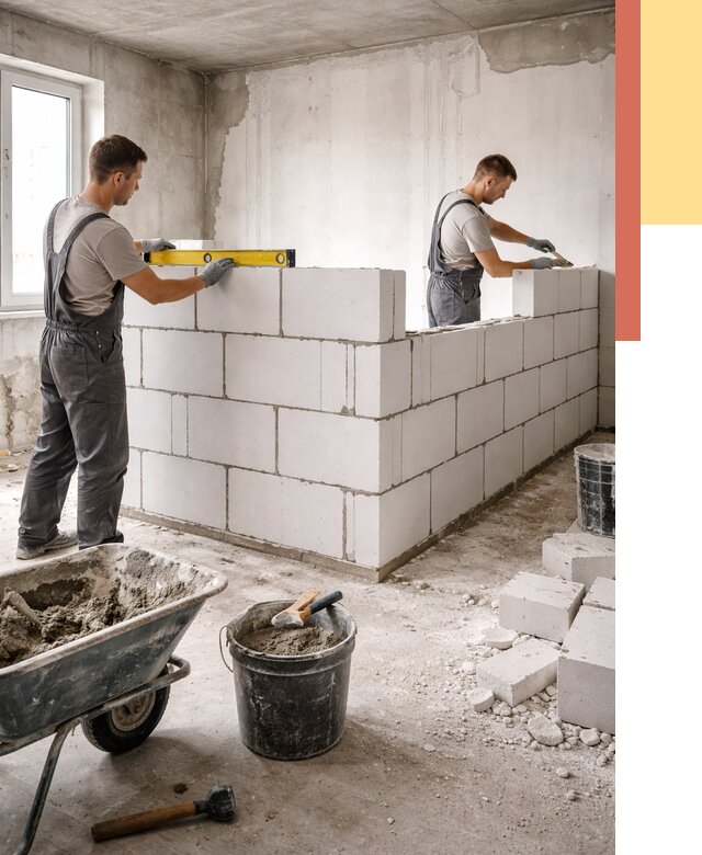 Кладка перегородок из ПГП в Угличе от 2605 руб./м2 — монтаж и возведение под ключ | ОТДЕЛОЧНИК-Глч