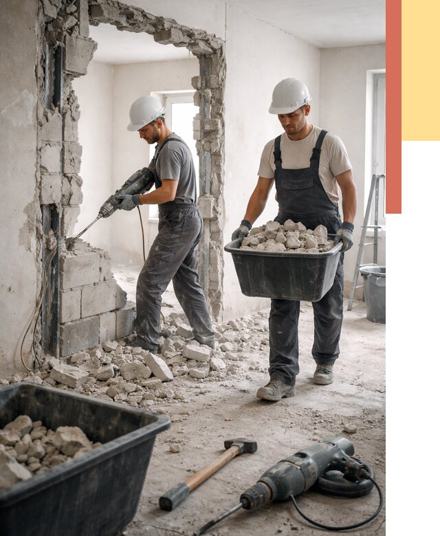 Демонтаж блоковых перегородок в Угличе от 3908 руб. — быстро и недорого | ОТДЕЛОЧНИК-Глч