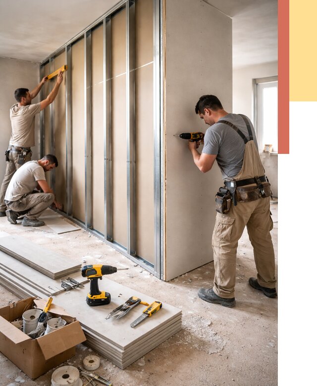 Монтаж однослойной перегородки из гипсокартона в Угличе от 677 руб. | ОТДЕЛОЧНИК-Глч