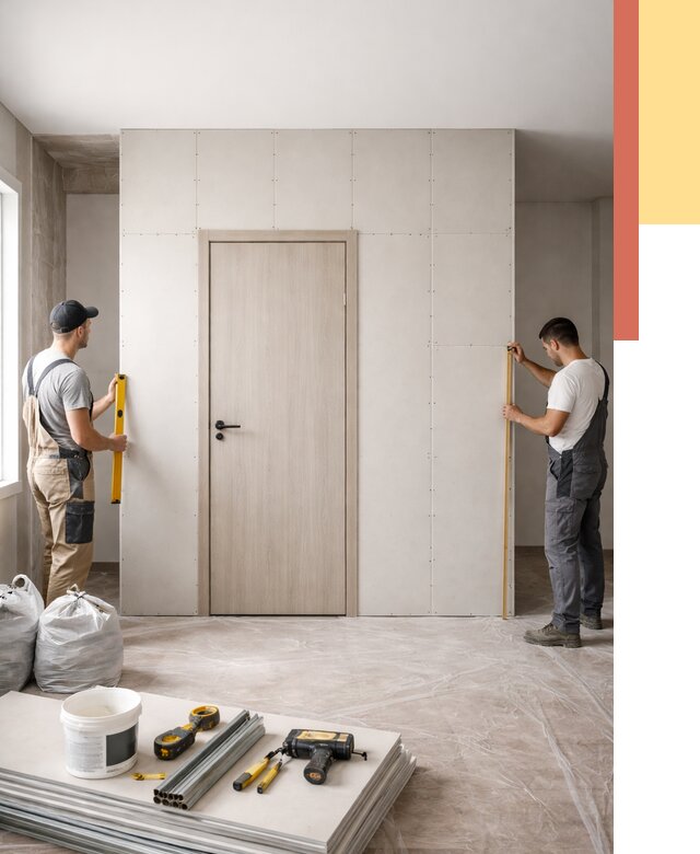 Перегородка из гипсокартона с дверью в Угличе от 4689 руб. под ключ | ОТДЕЛОЧНИК-Глч