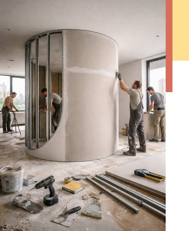 Радиусная перегородка из гипсокартона в Угличе от 3022 руб. под ключ | ОТДЕЛОЧНИК-Глч