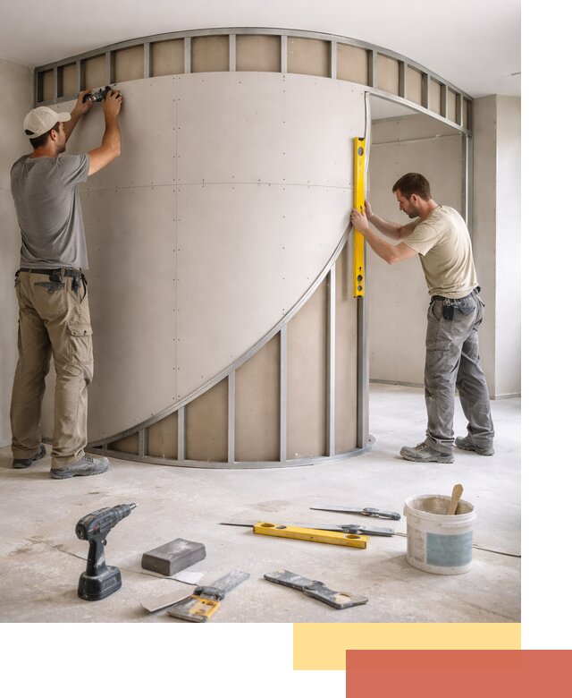 Радиусная перегородка из гипсокартона в Угличе под ключ