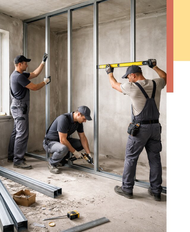 Монтаж каркаса перегородки из профиля в Угличе от 782 руб. | ОТДЕЛОЧНИК-Глч