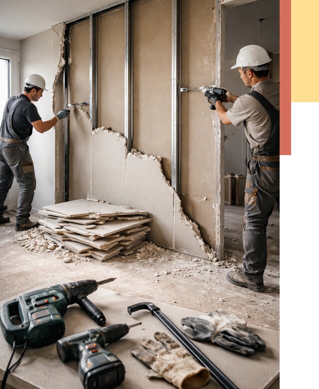Демонтаж перегородки из гипсокартона в Угличе от 1250 руб. быстро и недорого | ОТДЕЛОЧНИК-Глч