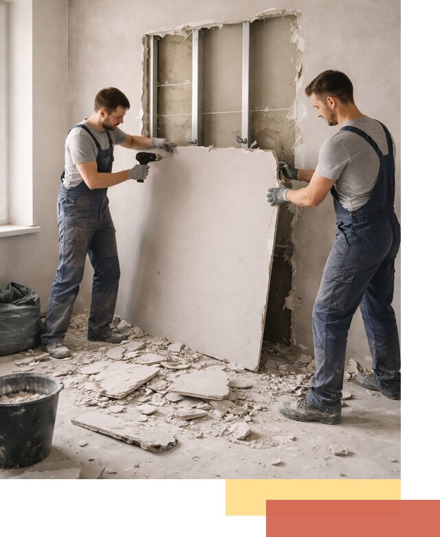 Демонтаж перегородки из гипсокартона в Угличе быстрый и аккуратный