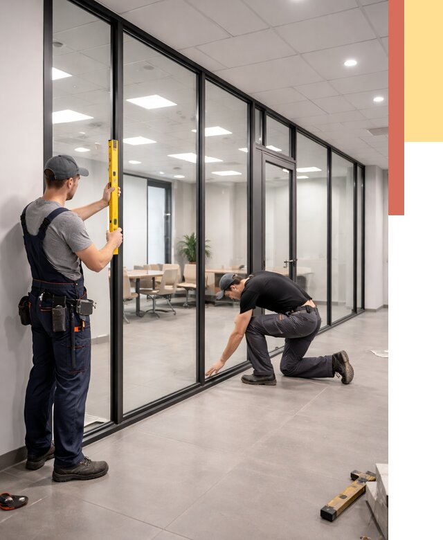 Каркасные стеклянные перегородки в Угличе под ключ от 9586 руб. | ОТДЕЛОЧНИК-Глч