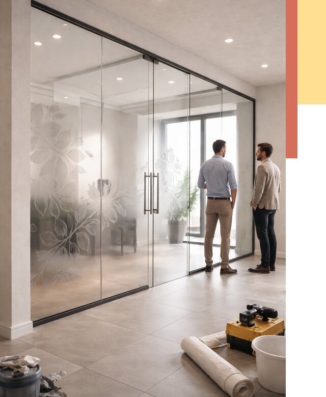 Стеклянные перегородки с рисунком в Угличе от 13025 руб. монтаж и нанесение | ОТДЕЛОЧНИК-Глч