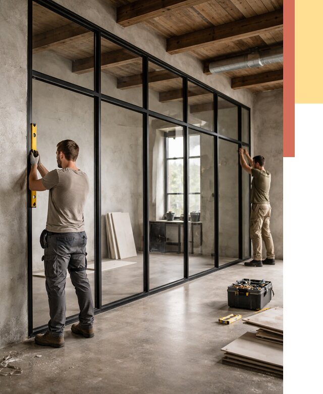 Стеклянные перегородки лофт в Угличе от 10941 руб. под ключ | ОТДЕЛОЧНИК-Глч