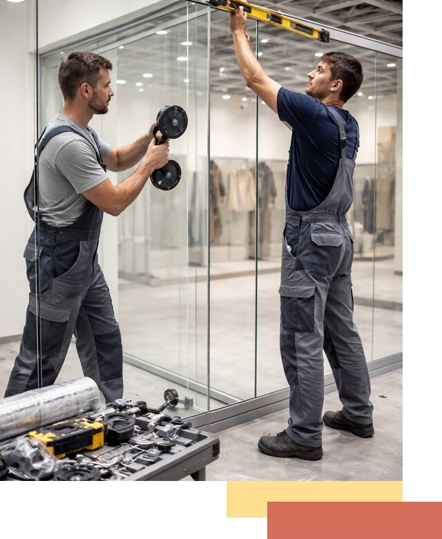 Стеклянные перегородки для магазинов в Угличе — монтаж и установка