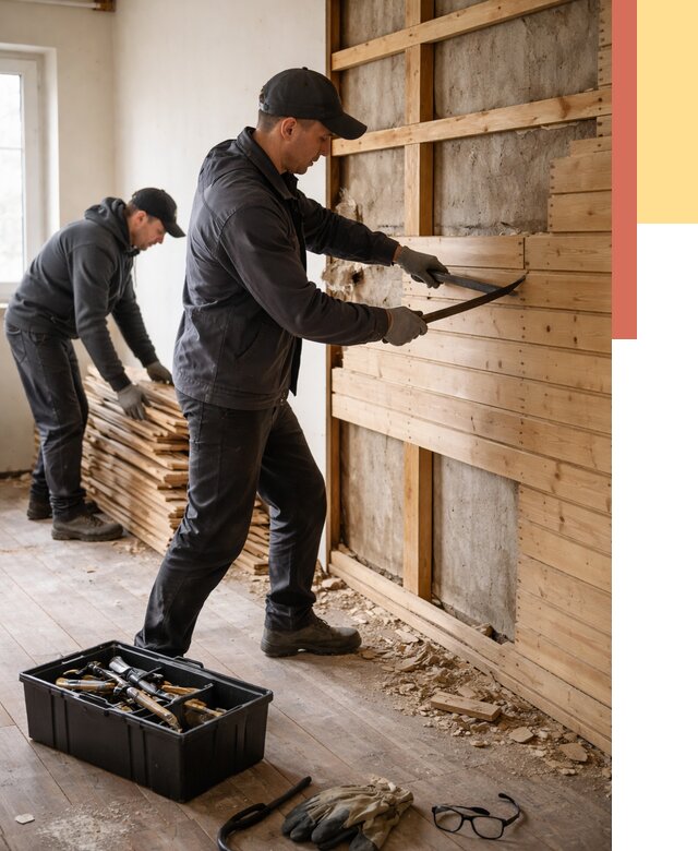 Демонтаж вагонки в Угличе от 3960 руб/м2 — быстро и недорого | ОТДЕЛОЧНИК-Глч