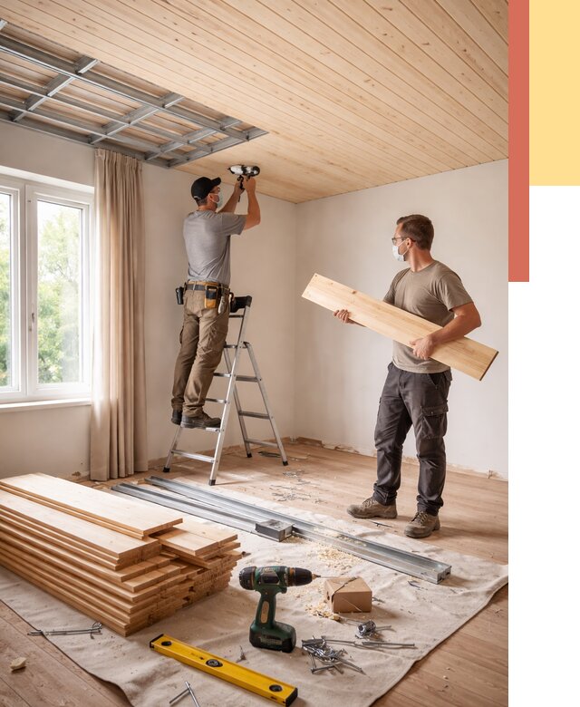 Монтаж потолка из вагонки в Угличе от 6773 руб. | Быстро и недорого — ОТДЕЛОЧНИК-Глч