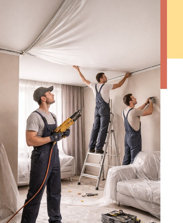 Установка натяжного потолка в Угличе от 4689 руб. | Быстро и недорого — ОТДЕЛОЧНИК-Глч