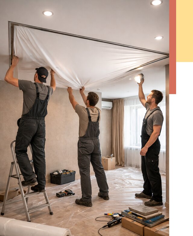 Монтаж ПВХ натяжного потолка в Угличе от 3647 руб. под ключ | ОТДЕЛОЧНИК-Глч