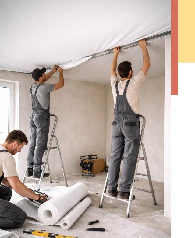 Монтаж тканевого натяжного потолка в Угличе от 3647 руб. под ключ | ОТДЕЛОЧНИК-Глч