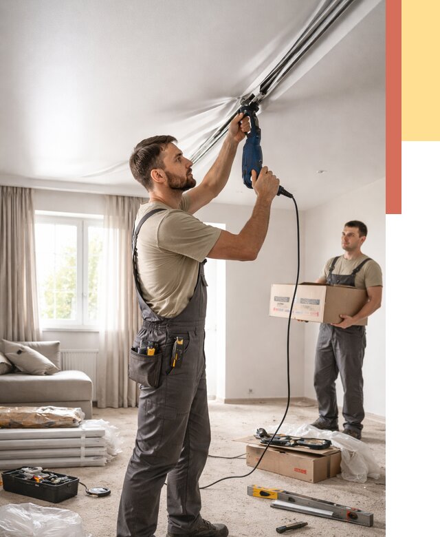 Монтаж сатинового натяжного потолка в Угличе от 3647 руб. | Быстро, недорого — ОТДЕЛОЧНИК-Глч