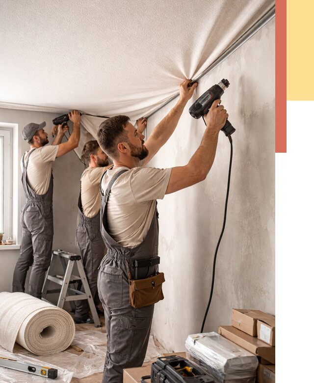 Монтаж фактурного натяжного потолка в Угличе от 782 руб. — ОТДЕЛОЧНИК-Глч