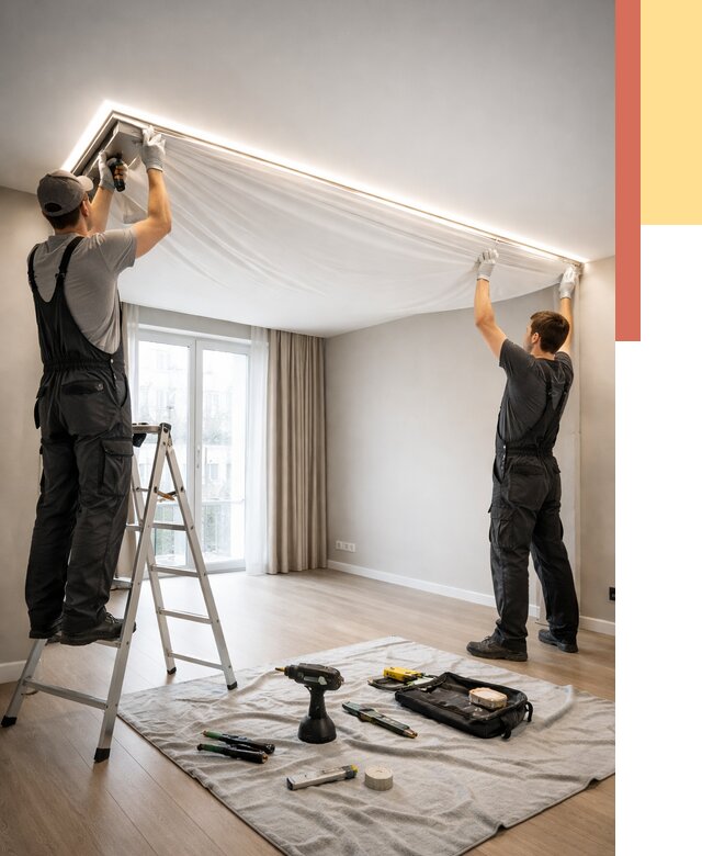 Монтаж парящего натяжного потолка в Угличе от 4689 руб. быстро и недорого | ОТДЕЛОЧНИК-Глч