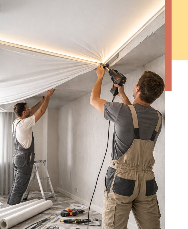 Монтаж натяжного потолка с подсветкой в Угличе от 990 руб. | ОТДЕЛОЧНИК-Глч