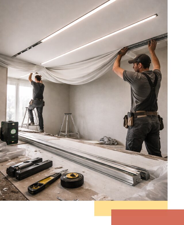 Монтаж натяжных потолков со световыми линиями в Угличе