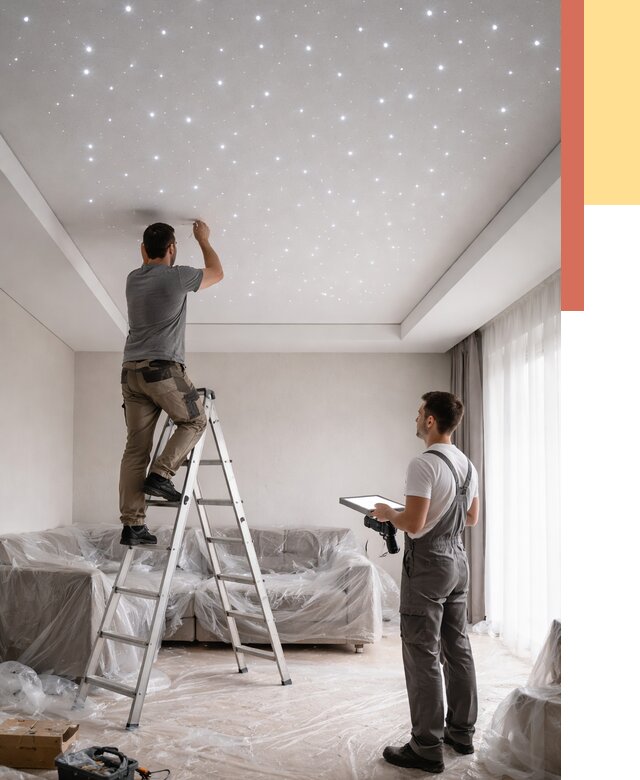 Монтаж натяжного потолка «звездное небо» в Угличе от 6773 руб. | ОТДЕЛОЧНИК-Глч