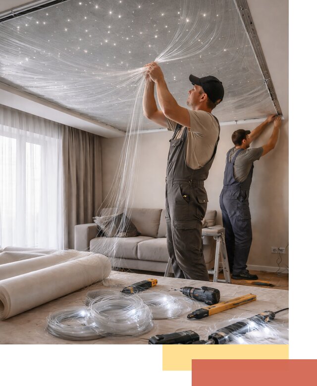 Монтаж натяжного потолка «Звездное небо» в Угличе