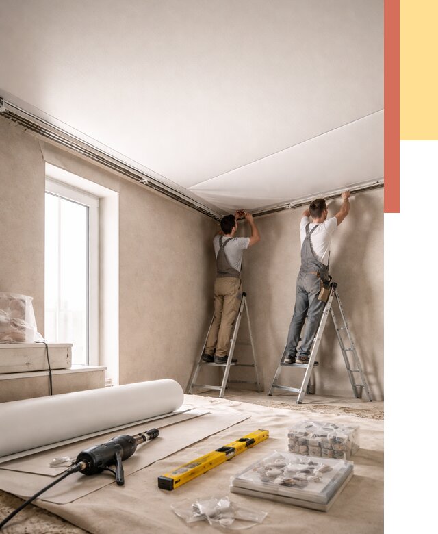 Монтаж натяжного потолка в спальне в Угличе от 3960 руб. под ключ | ОТДЕЛОЧНИК-Глч