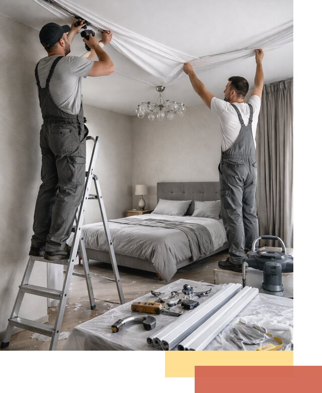 Монтаж натяжного потолка в спальне в Угличе