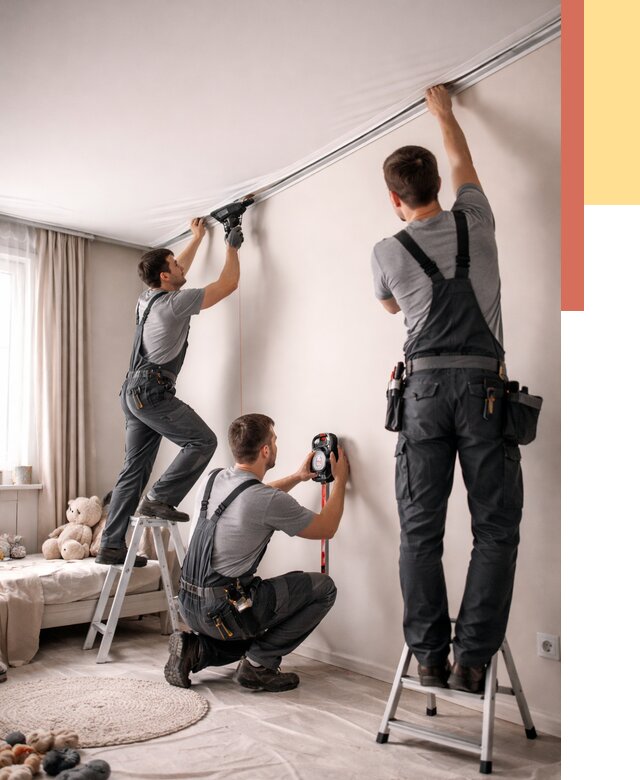 Монтаж натяжного потолка в детской в Угличе от 3647 руб. — быстро и недорого | ОТДЕЛОЧНИК-Глч