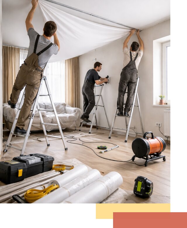 Монтаж натяжного потолка в гостиной в Угличе