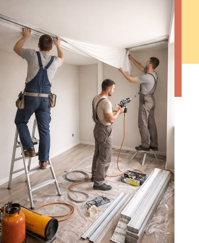 Монтаж натяжного потолка в студии в Угличе от 5731 руб. — быстро и недорого | ОТДЕЛОЧНИК-Глч