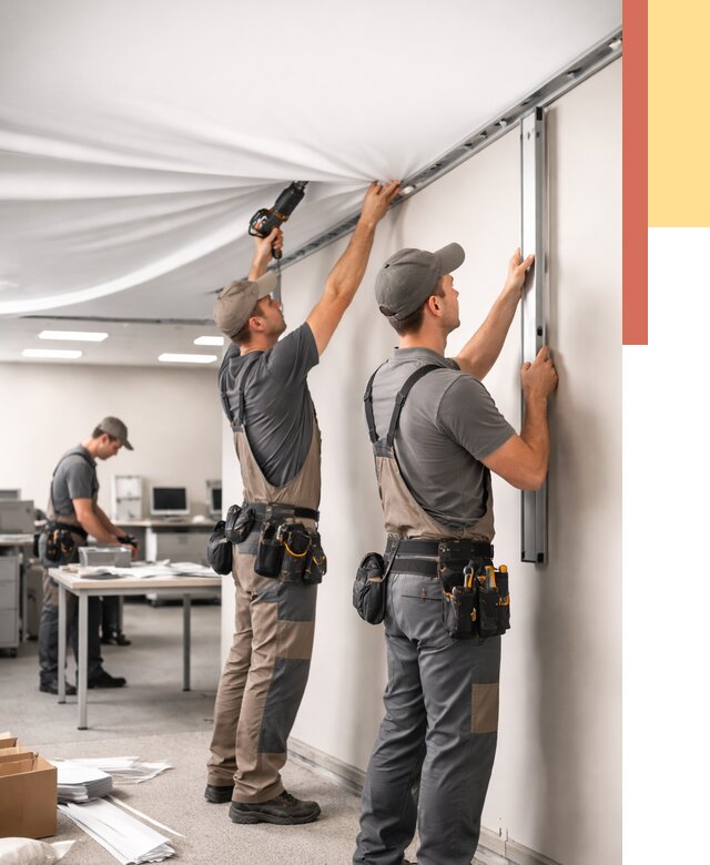 Монтаж натяжного потолка в офисе в Угличе от 469 руб/м² — быстро и недорого | ОТДЕЛОЧНИК-Глч