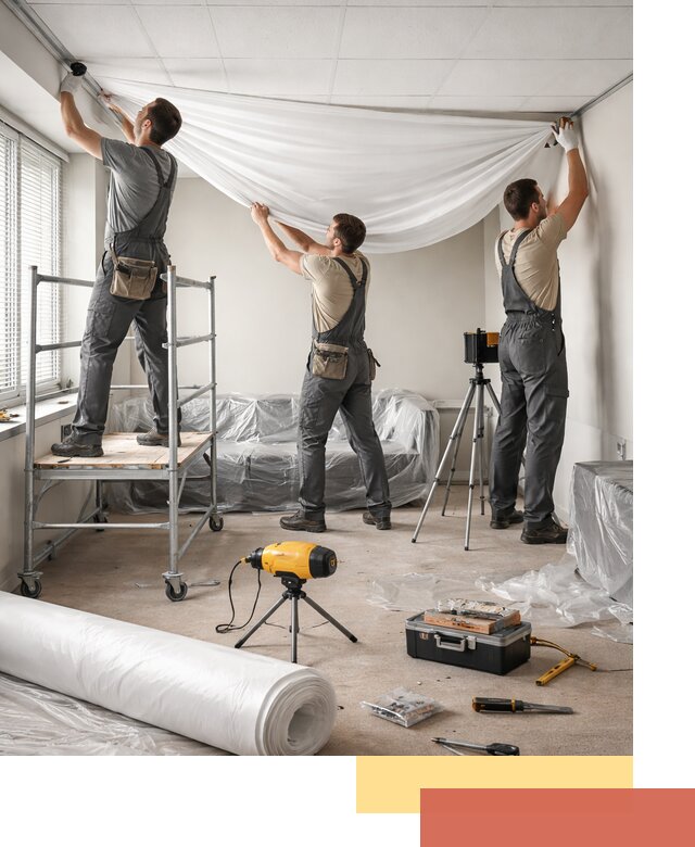 Монтаж натяжного потолка в офисе в Угличе