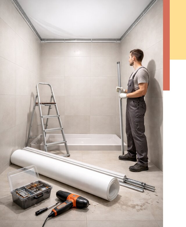 Монтаж натяжного потолка в санузле в Угличе от 1928 руб. — ОТДЕЛОЧНИК-Глч