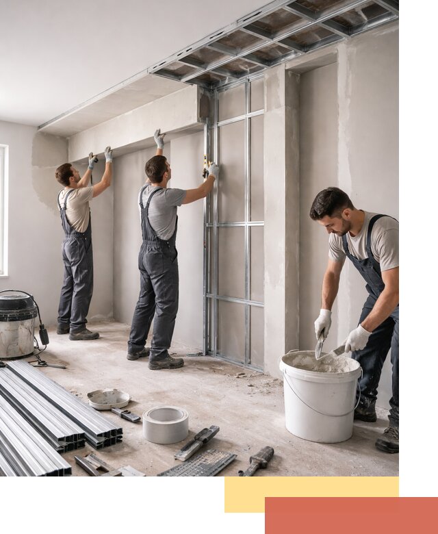 Монтаж потолка из гипсокартона с нишей в Угличе