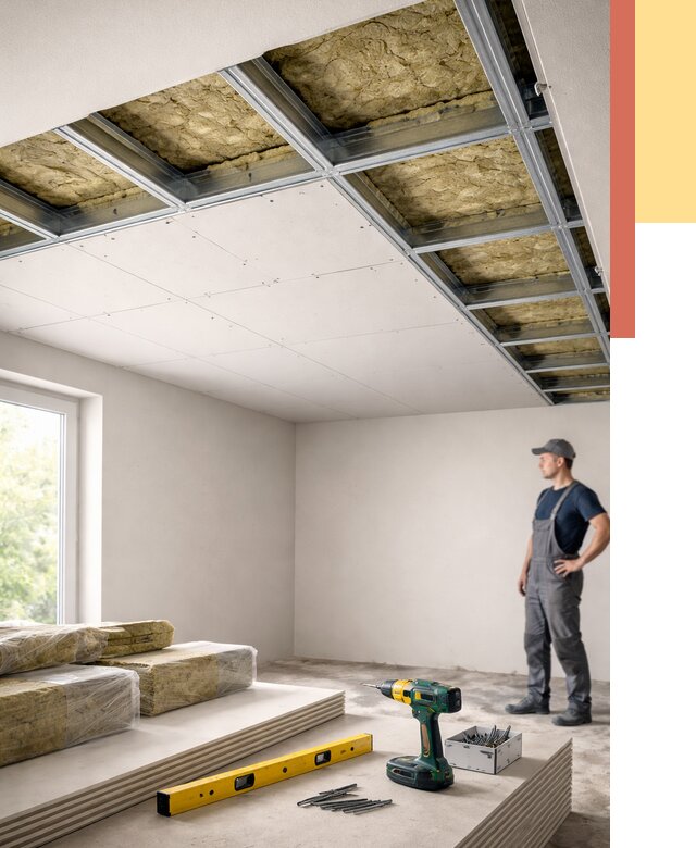 Звукоизоляция потолка ГКЛ в Угличе от 990 руб. — монтаж под ключ | ОТДЕЛОЧНИК-Глч