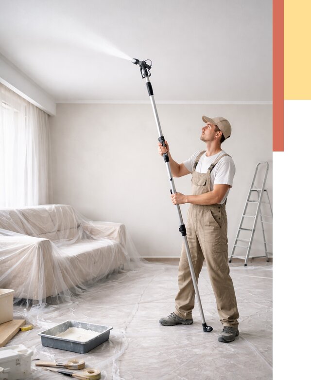 Покраска потолка краскопультом в Угличе от 4689 руб. быстро и недорого | ОТДЕЛОЧНИК-Глч