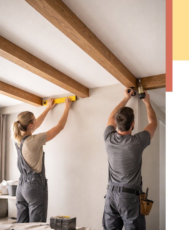 Монтаж декоративных балок на потолок в Угличе от 4376 руб. — ОТДЕЛОЧНИК-Глч